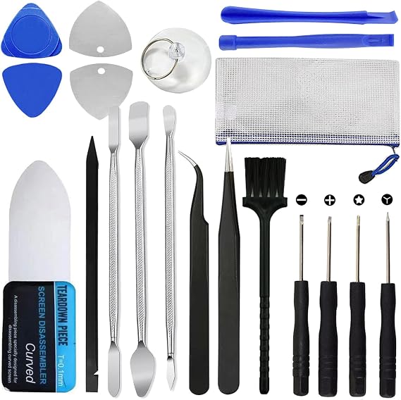 19 in 1 Mobile Phone Repair Opening Tool Set 0.1 mm Curved LCD Screen Pry Tool Screwdriver Tweezers Suction Cup Metal Opening Tool for Mobile Phone Electronics Repair