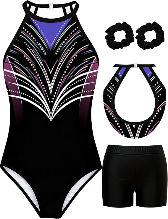 MOLLDAN Gymnastics Leotard for Girls Halter Neck Biketard Unitard Tumbling Activewear for Kids,No Diamond