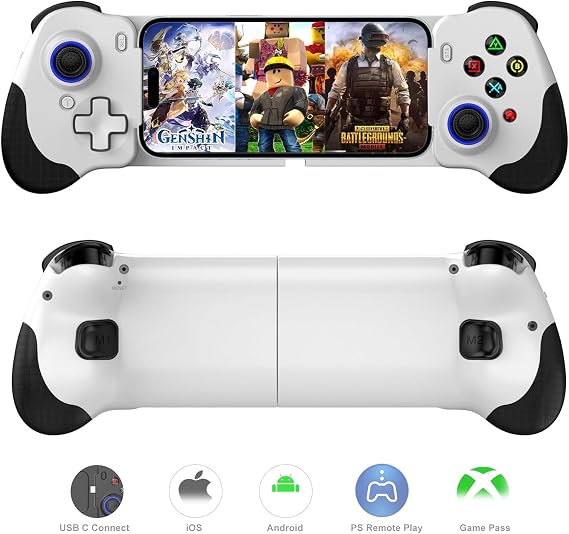 Megadream Mobile Gaming Controller for iPhone 15/16,Remote Gamepad for Android (USB-C) PS5 / PS4 / Xbox/PC,with Hall Joysticks/Trigger,Cloud Gaming,Turbo & 2 Back Macro Buttons(White)