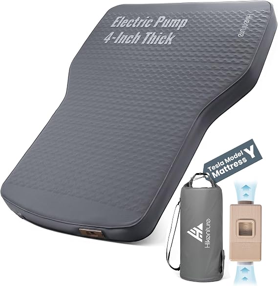 Hikenture Camping Mattress for Tesla Model Y, Electric Pump Sleeping Pad | 4 Thick Self Inflating Foam, 9.5 R-Value Insulated Camping Pads for All Season, Model Y Mattress Bed