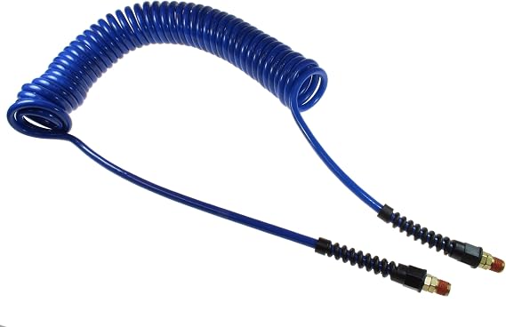 Coilhose Pneumatics PU14-25B-B Flexcoil Polyurethane Coiled Air Hose, 1/4-Inch ID, 25-Foot Length with (2) 1/4-Inch Reusable Strain Relief MPT Swivel Fittings, Dark Blue