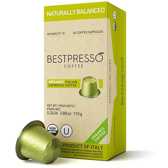 Organic USDA Bestpresso Coffee Aluminum Espresso Pods For Nespresso Original Machine 120 Pack (Naturally Balanced)
