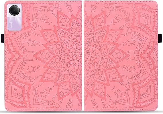 Tablet Protective Case Cover For Xiaomi Redmi Pad SE 11inch Slim Lightweight Embossed PU Leather Flip Holder Tablet PC Case Card Slot Tablet Case(Pink)