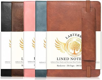 Lined Journal Notebook for Women Men, 256 Pages, Medium 5.7 in x 8.3 in - 100 GSM Thick Paper Hardcover Leather Journals for Writing, Work, School, Note Taking, Diary Notepad,5 PCS