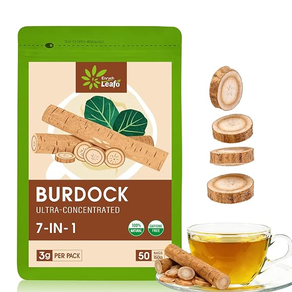 EnrychLeafo Burdock Tea - 50 Teabags for Liver Detox & Urinary Tract Health | Herbal Tea with Milk Thistle & Dandelion Root | Caffeine-Free | Non-GMO, Gluten Free.