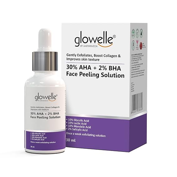 Glowelle 30% AHA and 2% BHA Face Serum Peeling Solution For Mild Exfoliation and Skin Clarity | Men & Women | 30 ML