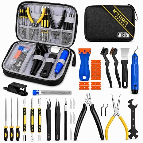 3D Printer Tools Kit, 46PCS 3D Printing Accessories for FDM SLA Resin Printers, Includes Nozzle Cleaning Kit, Print Removal Tools, Deburring Tool, Files, Flush Cutters, Pliers,Tweezers & More