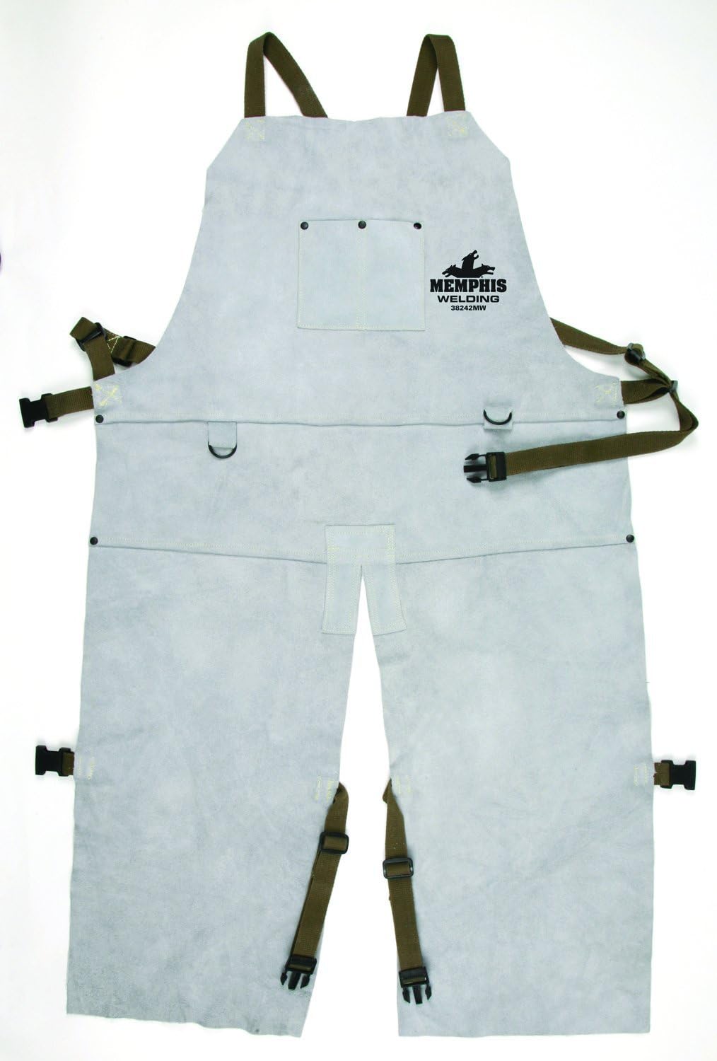 MCR Safety 38242MW 24 by 42-Inch Memphis Split Cow Leather Welding Bib Apron with Split Leg and Front Pocket, Gray