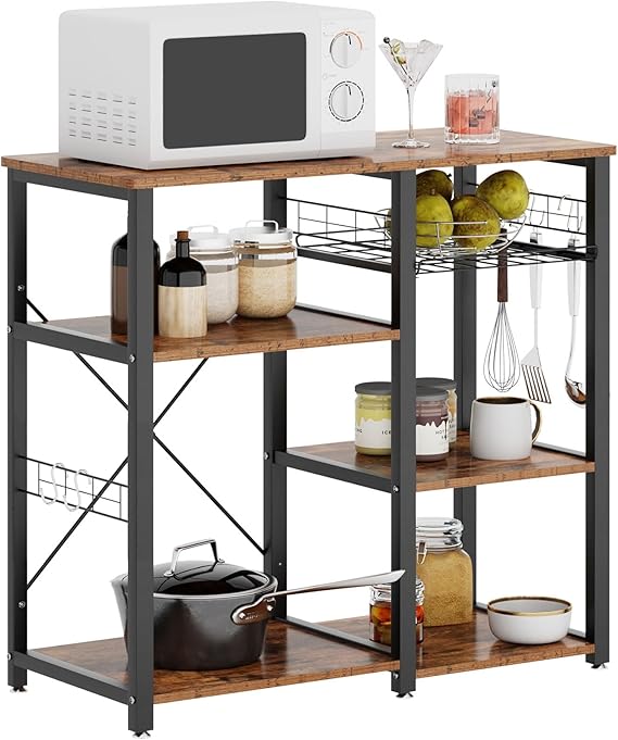 soges 3-Tier Kitchen Baker's Rack Utility Microwave Oven Stand Storage Cart Workstation Shelf, Rustic Brown W5s-FG