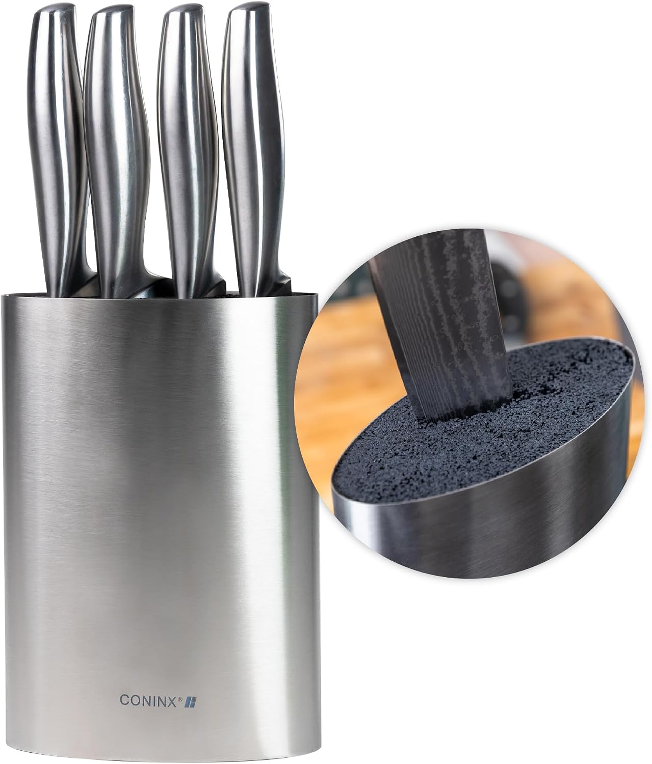 Coninx Kitchen Knife Holder Stainless Steel Oval, Empty Knives Block, Modern & Universal Solution, Utensils Display, Solution Full Drawers, Safe & Stylish Storage for Home & Kitchen