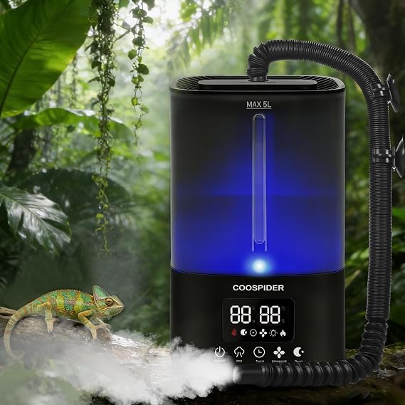 Coospider 5L Reptile Fogger Humidifier, Automatic Humidifiers for Reptiles Tank, Terrarium Humidifiers with Timer and Humidity Control, Reptile Misting System for Reptiles Amphibians Herps Vivarium