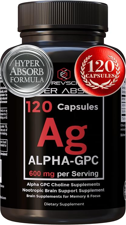 Alpha GPC Supplement & BioPerine for Hyper Absorption - 120 Count, Alpha-GPC 600mg per Serving - Nootropics for Memory, Focus, Energy, Drive - Choline Supplements to Boost Acetylcholine, Made in USA
