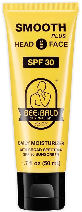 Bee Bald SMOOTH PLUS Head & Face Moisturizer with SPF 30 Sunscreen Lotion Protecting Skin From Harmful UVA/UVB Rays While Hydrating, Moisturizing and Toning, 1.7 Fl Oz