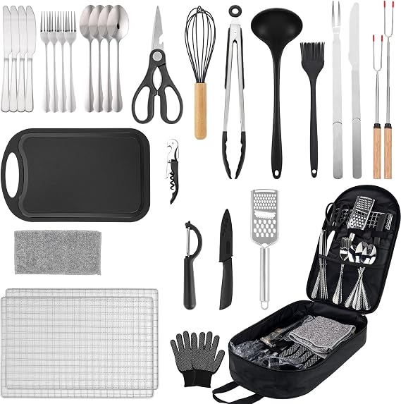 Camping Accessories Kitchen Cooking Utensils Set, Cookware for Travel BBQ