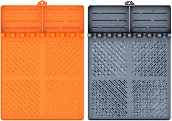 Silicone Griddle Tools Mat for Blackstone, Griddle Accessories Side Shelf Mat Grill Pad for Outdoor Grill Kitchen Counter Spatula Silicone Mat with Drip Pad