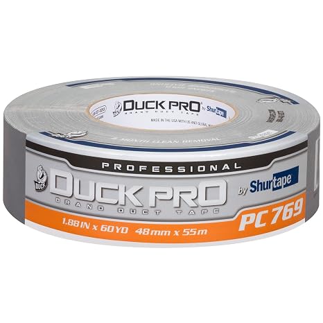 Shurtape Duck Pro Professional Grade, Clean Removal Duct Tape for Indoor/Outdoor, Bundling and Repair, 48mm x 60yd, 12.2 mil, Metallic Silver, 1 Roll (105458)