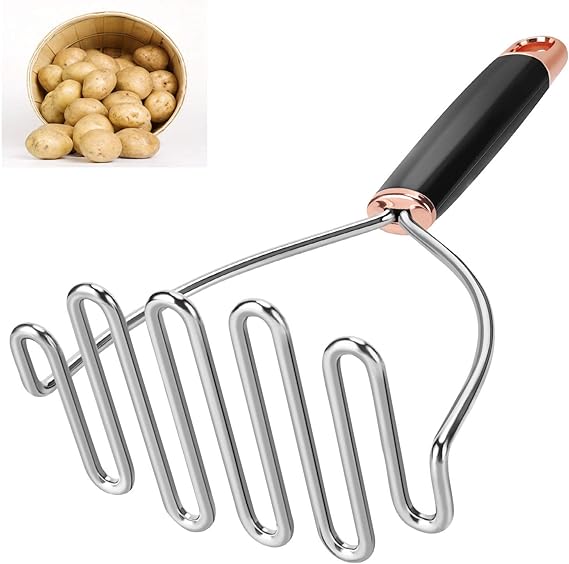 Potato Masher, Potato Masher Stainless Steel, Heavy Duty Mashed Potatoes Masher, Professional Metal Wire Masher Kitchen Tool for Bean, avocado, Vegetable-10.24 inch (Rose Gold)