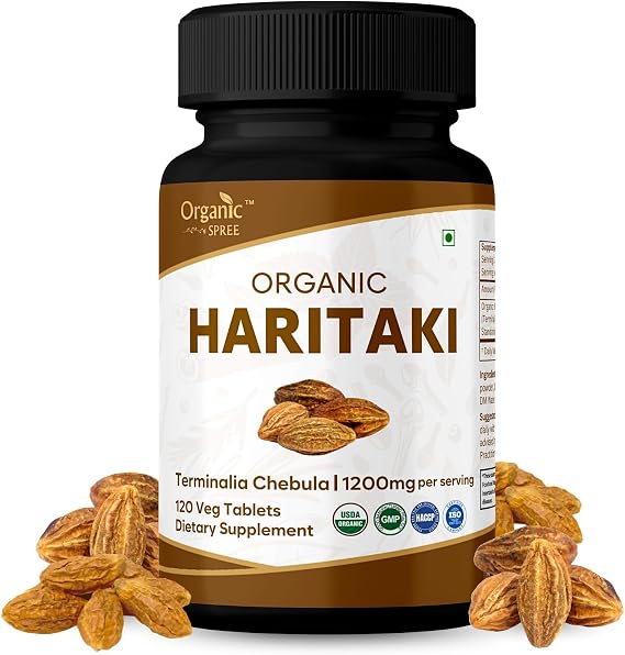 ORGANIC SPREE Haritaki 120 Tablets Terminalia chebula - Third Eye Awakening Supplement - 60 Days Supply - Supports Healthy Digestion, Gut Wellness, Pineal Gland* | USDA Organic, GMP, HACCP Certified