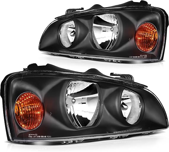 Headlight Assembly Fit For Hyundai Elantra 2004-2006 | Black Housing Amber Reflector Clear Lens | Driver and Passenger Side | Replace HY2503130 HY2502130