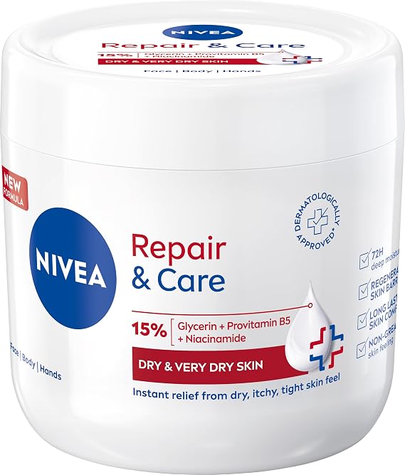 NIVEA Repair & Care Intensive Cream (400ml), Deeply Hydrating Hand, Face, and Body Cream, Dry Skin Moisturiser for 72H Protection and Hydration, Ideal Moisturiser for Very Dry Skin