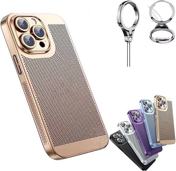 Electroplating Heat Dissipation Phone Case, Heat Dissipation for Iphone Case, Camera Lens Protection, Breathable Heat Dissipation Protection Case for iPhone 15 14 13 12 11 Pro Max (Gold,15pro)