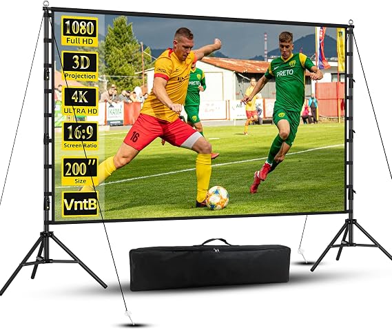 Projector Screen and Stand,200 inch Outdoor Projection Screen 16.67FT Large Portable Movie Screen Wrinkle-Free 16:9 4K Washable with Carry Bag for Backyard Theater Movie Night Celebration