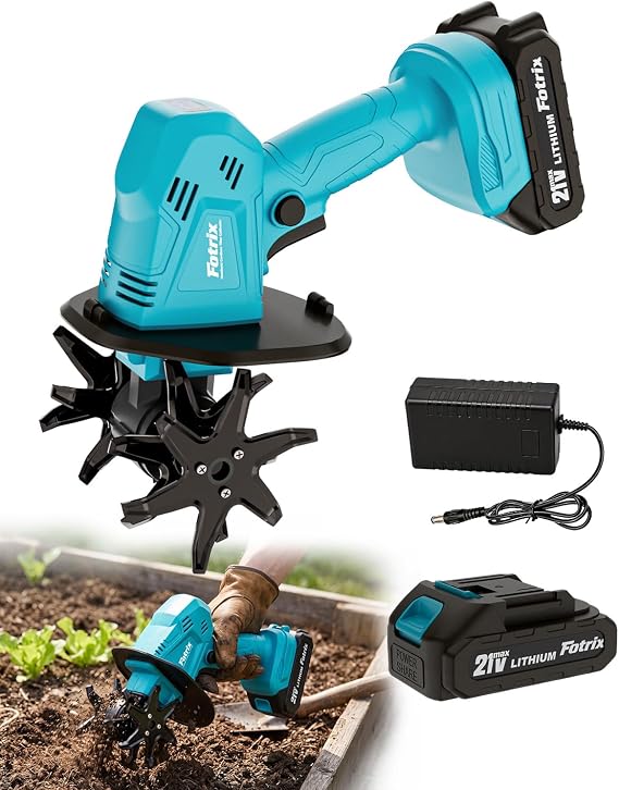 20V Cordless Tiller Cultivator for Gardening, Electric MIni Tillers | 1 x 2.0Ah Battery & Charger, 260RPM Motor for Raised Beds, Pots, Lawn, Gardening, Soil Cultivation