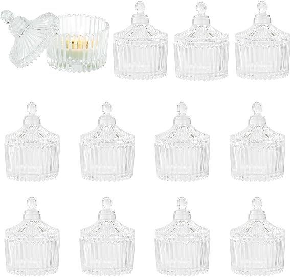 12 Pack Candle Holders with Lids,Tealight Candle Holders Pack Alone,Glass Holders for Pillar Candles,Wedding, Home Decor, Candy Glass Storage