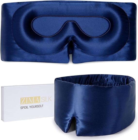 ZIMASILK 22 Momme 100% Mulberry Silk Sleep Mask for Women Sleeping, 3D Contoured Cup Eye Mask for Lash Extensions, Super Soft & Breathable, Blackout Blindfold for Nights (Navy Blue)