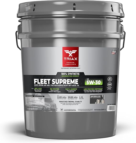 TRIAX Fleet Supreme 5W-30 - Full Synthetic, Heavy Duty, Diesel Engine Oil - Nano Boron and Moly Friction Modified - API CK-4 Compliant - Extended Drain (5 Gallon)