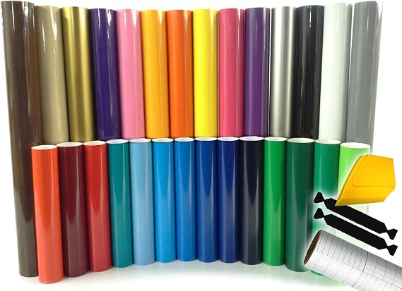 ORACAL 651 Multi-Color Vinyl Starter Kit 12 Inch x 5ft Roll Bundle Including Toolkit & Transfer Paper Roll (15 Rolls)