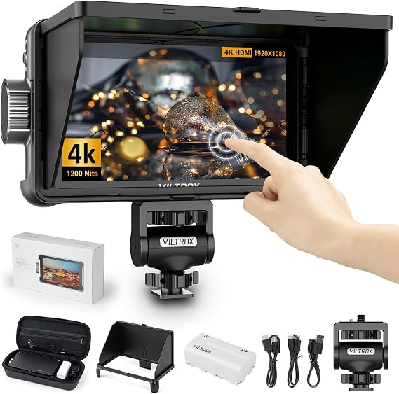 VILTROX DC-550 Pro 5.5" 1200Nits Touchscreen Camera Field Monitor, 4K 10bit HDMI in/Out, 1920x1080 with 3D LUT, Focus Peaking, Waveform, False Colors, with Battery, Sunshade Hood