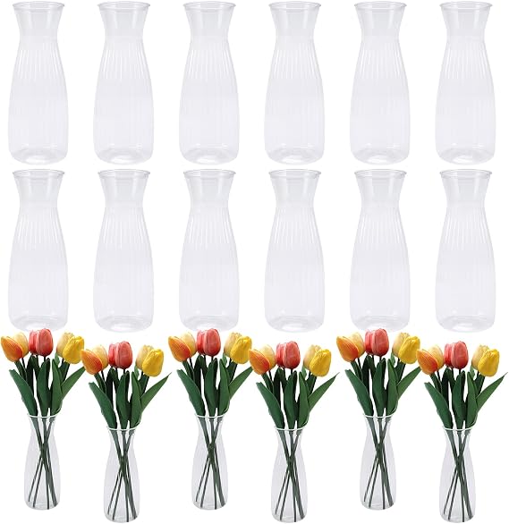 18 Pcs Plastic Bud Vases, Clear Shatterproof Flower Vases | Crystal-Look Bud Vases For Centerpieces, Weddings, Home Tables, Formal Dinners And Floral Decorations