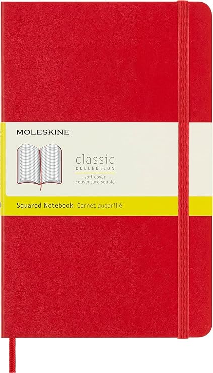 Moleskine Classic Notebook, Notebook With Squared Pages, Soft Cover and Elastic Closure, Scarlet Red, Large, 13 x 21 cm, 192 Pages