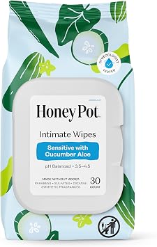 The Honey Pot Company - Feminine Wipes - Daily PH Balancing and Sulfate Free Feminine Products for Parts, Body, or Face - Cucumber Aloe 30 ct.