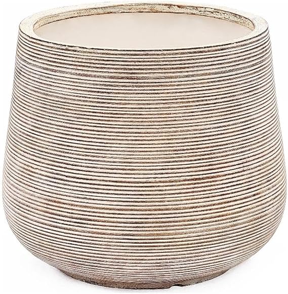 LuxenHome 17" Round Planters for Indoor Plants, Distressed Large Plant Pot | Planter with Drainage Hole and Rubber Plug, For Indoor Outdoor Use, Large Round Shape, Distressed Farmhouse Finish