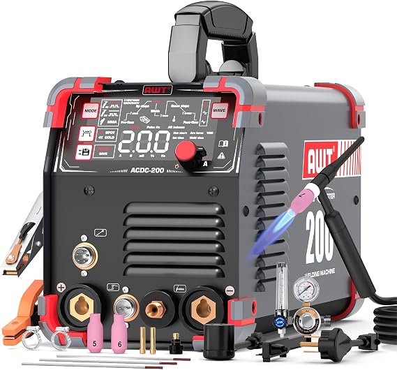 AWT AC/DC LED Display 200A TIG Welder Machine With Pulse,10 IN 1 TIG Welder | 10 IN 1 Aluminum TIG Welder 110V/220V ,AC DC HF TIG/PULSED TIG/COLD TIG/SPOT TIG/STICK Welding Machine with 2T/4T