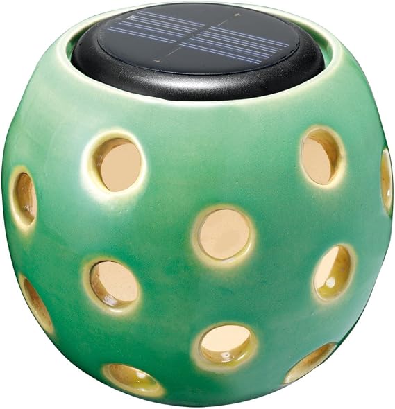 Smart Solar Ceramic Solar Sphere, Glazed Green