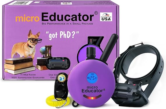Educator ME-300 Micro E Collar for Dog Training with Remote - 13 Mile Range, Waterproof, 100 Blunt Stimulation Levels, Tone or Vibration Mode, Night Tracking Light for Small, Medium & Large Dogs