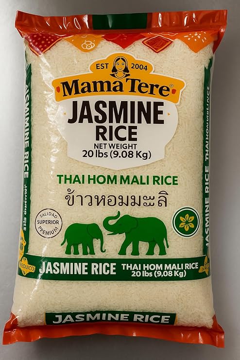 Jasmine Rice Thai Hom Mali Mama Tere Rice, Premium Quality, 20 lb (9.08 kg) Bag Authentic Fragrant White Rice from Thailand, Naturally Aromatic & Fluffy, Ideal for Asian & International Cuisine