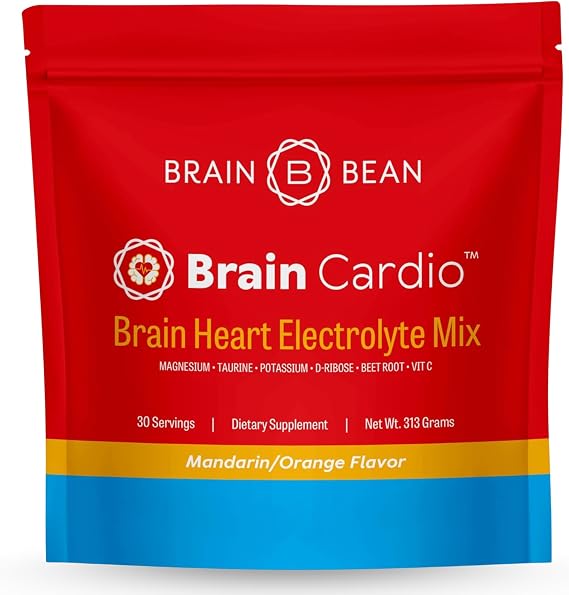 Brain Bean Brain Cardio Electrolyte Mix - Mandarin/Orange Flavors - Heart & Brain Support with Magnesium, Taurine, Potassium, D-Ribose, Beet Root & Vitamin C - 30 Serving