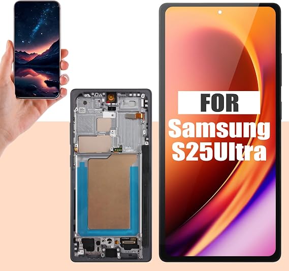 AMOLED LCD for Samsung S25 Ultra 5G Screen Replacement for Samsung S25 Ultra LCD Screen S938B Touch Display Digitizer Assembly Repair Parts with Frame(with Fingerprint Function) (Titanium Black)
