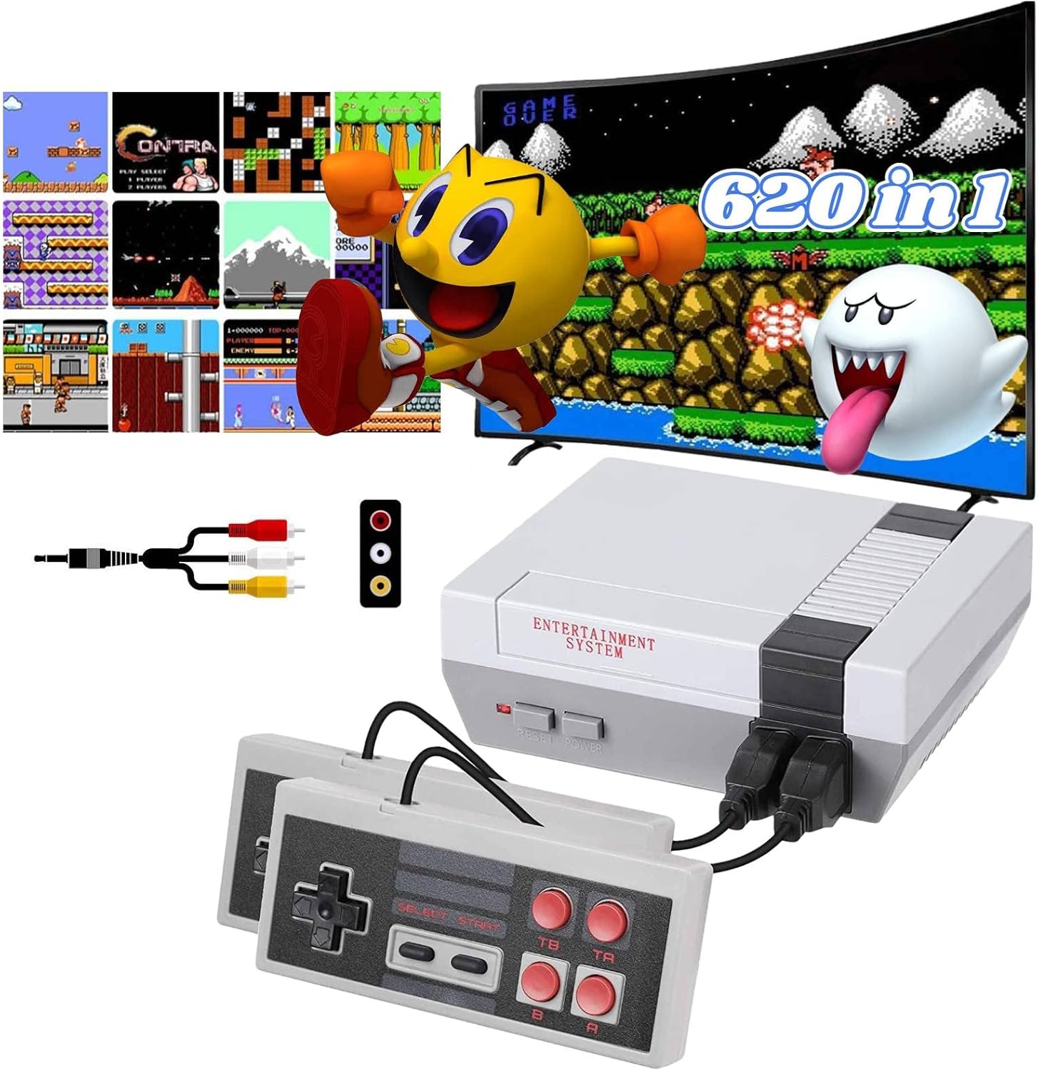 Retro Game Console,Classic Mini NES Console with Built-in 620 NES Classic Edition Games and 2 Controllers,AV Output Video Games for Kids and Adults