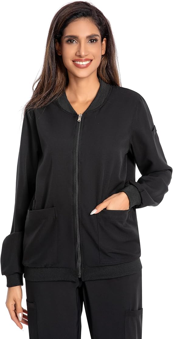 Scrub Jackets for Woman,Zip Front Nurse Jacket-4-Way Stretch Coat