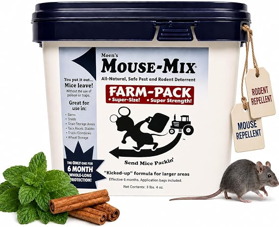 Moens Farm Pack All in One Rodent Repellent, Mice Repellent Indoor/Outdoor, Mouse Repellent Pouches, Rat Repellent for Home, Mouse Pouch Deterrent, Peppermint Rodent-Repelling Pouches