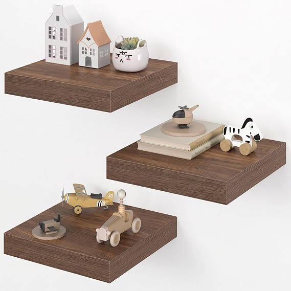 Dreamland 12x12 Floating Shelves for Wall, 12" Deep Thicker Floating Shelves, Wall-Mounted Shelves for Bedroom, Living Room, Kitchen, Bathroom,Walnut - Set of 3