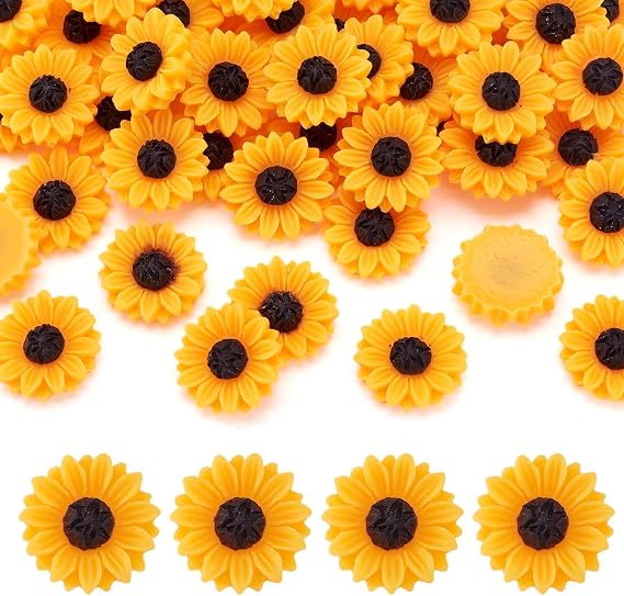 Craftdady 50Pcs Flatback Resin Sunflower Cabochons 15x5mm Undrilled Floral Cameo Charms for Scrapbooking Embellishments Craft Jewelry Making