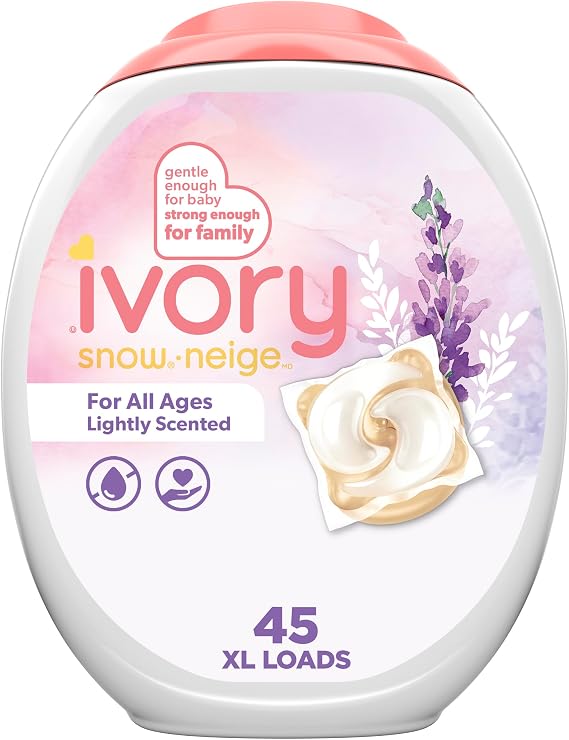Ivory Laundry Detergent Pacs, Lightly Scented, Lavender, For Baby and Family, HE Compatible, 45 Count