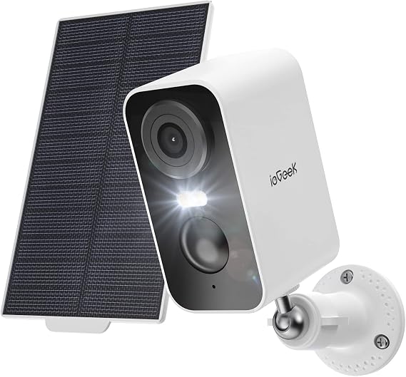 ieGeek Outdoor Solar Security Camera, AI ID, Efficient Charging, 3MP, Color Night Vision, Alexa, Human/Motion Detection, Spotlight Alarm, Phone App, IP65 Waterproof, Memory Card / Cloud Storage