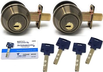 Mul-T-Lock Interactive+ Cronus High Security Grade 2 Single Cylinder Dead-Bolt w/Thumb Turn. Commercial or Residential Metal or Wood Doors (8) Antique Brass - Two Keyed Alike)